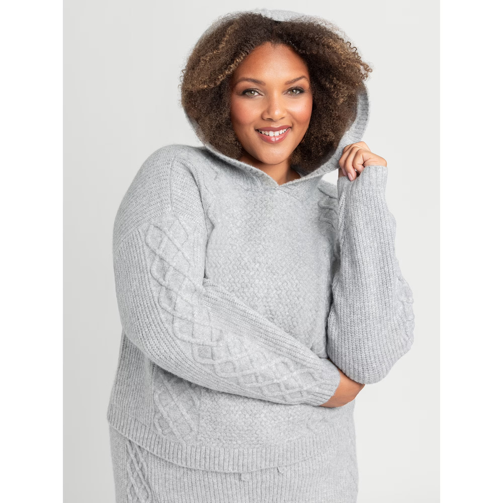 Jessica Simpson Gray Hooded Sweater Size 0X Women's Brigite Sweater Cozy Top